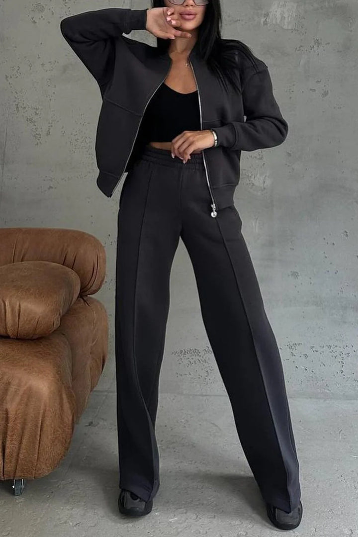 Women's Zipper Jacket & Pants Two-piece Set